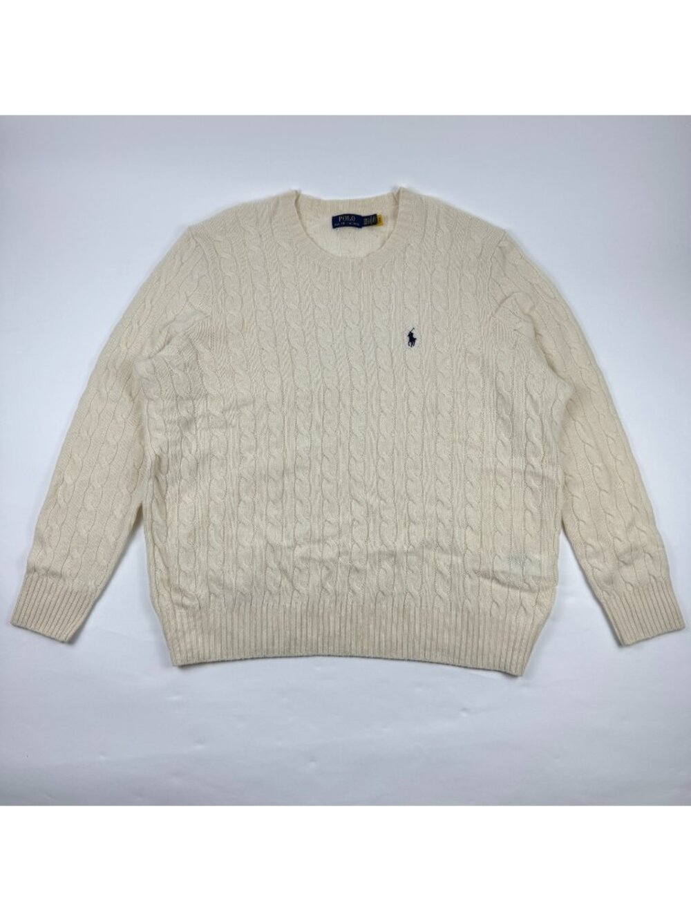 $148 Polo Ralph Lauren Men’s Cable Knit Wool-Cashmere Crewneck Sweater Cream 3XB